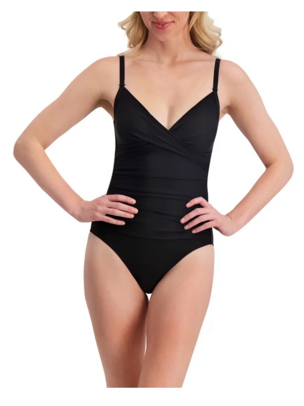 NWT- DKNY Black One-Piece Swimsuit with V-Neck